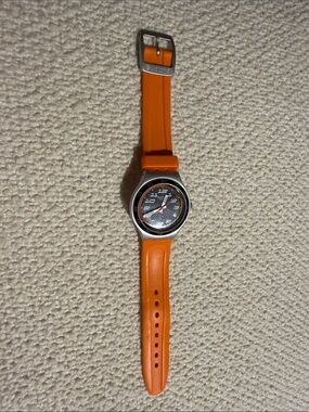 Swatch Orange Silicone Strap Watch with Black Dial